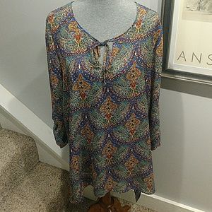 Bobeau Knee Length 1X Tunic Paisley Print
